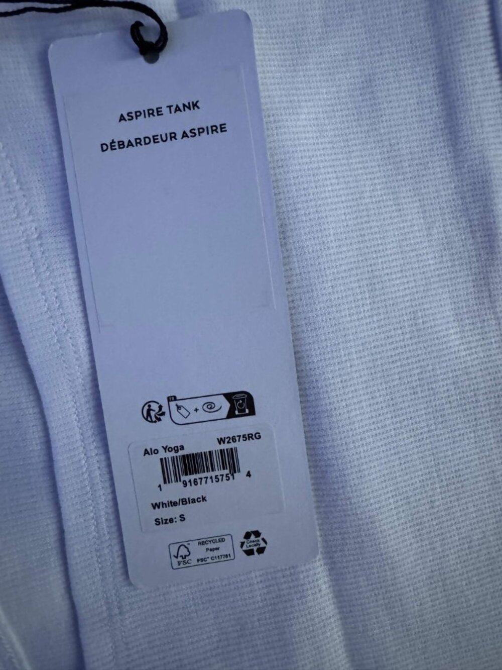NWT Alo Yoga Aspire Tank Cropped White/Black | Multiple Sizes - Picture 6 of 6